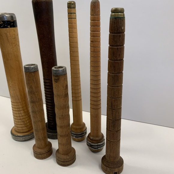 7 Vtg Industrial Brown Wood Textile Spools Rustic Primitive Farmhouse Home Decor - Picture 5 of 8